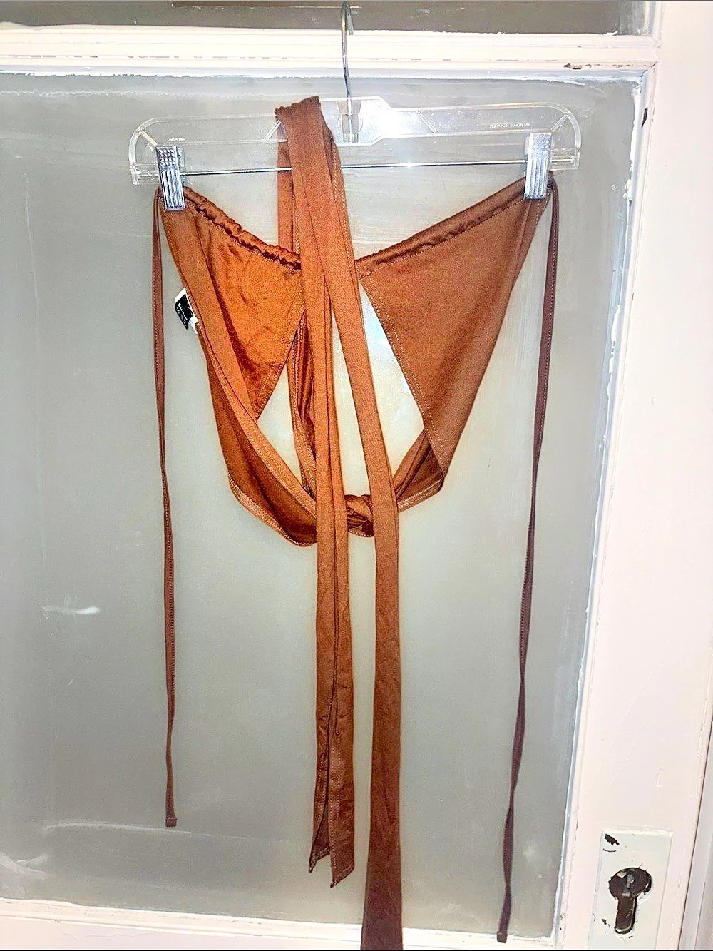 SHEIN Cross Wrap Tie Back Halter Crop Top Brown Size Medium